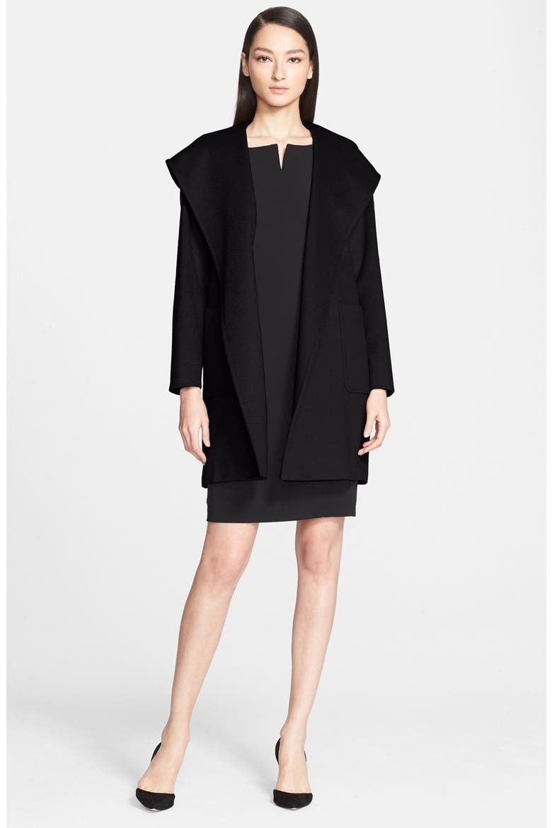 'Rialto' Hooded Camel Hair Wrap Coat, Main, color, BLACK