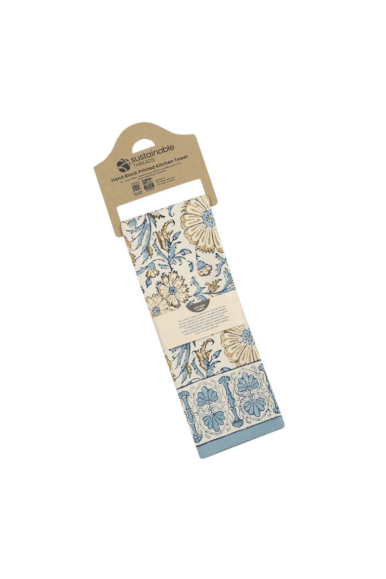 Bloom River - Hand Block Printed Kitchen Towels - Set of 2, Alternate, color, Sand