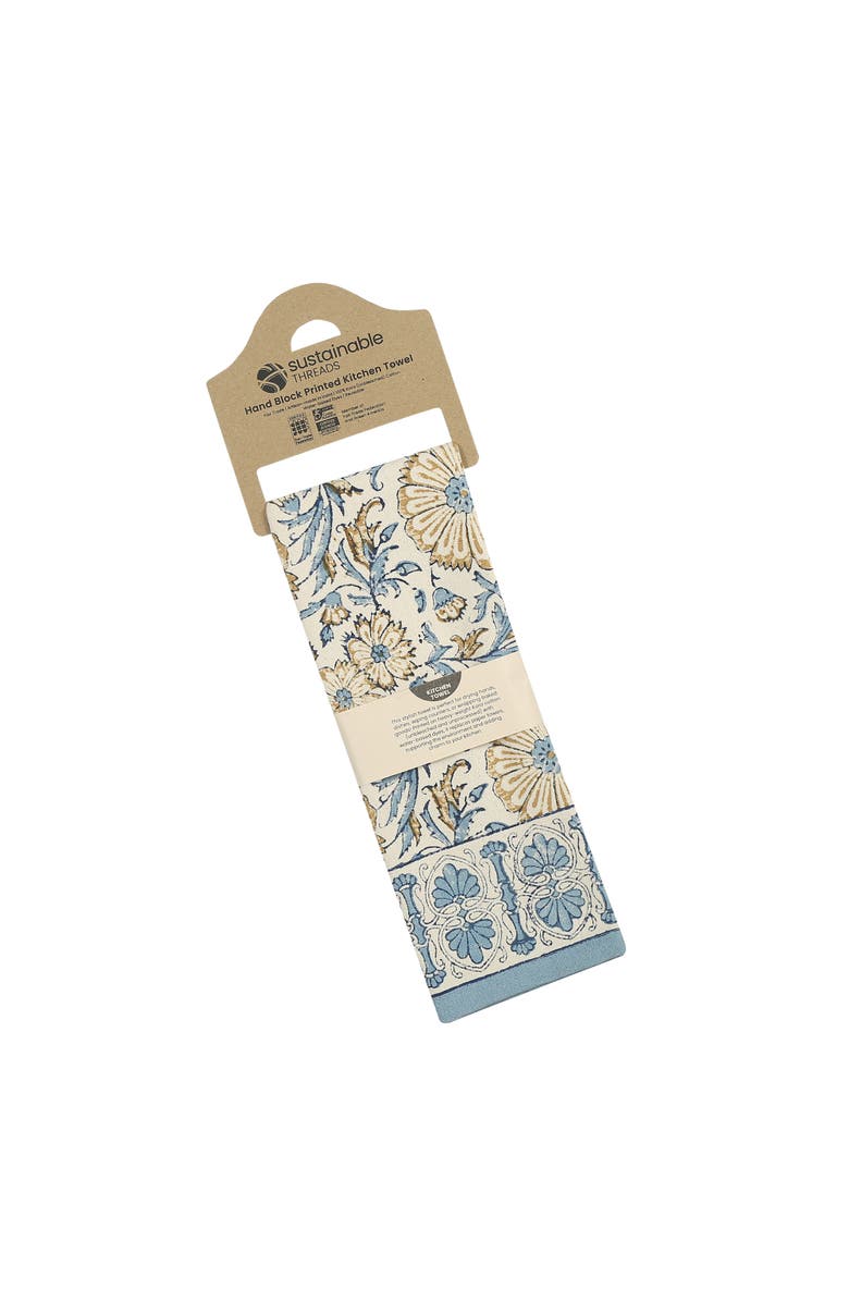 Sustainable Threads Bloom River - Hand Block Printed Kitchen Towels - Set of 2, Alternate, color, Sand