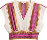 Elan Elastic Waist Crop Cover-Up Top