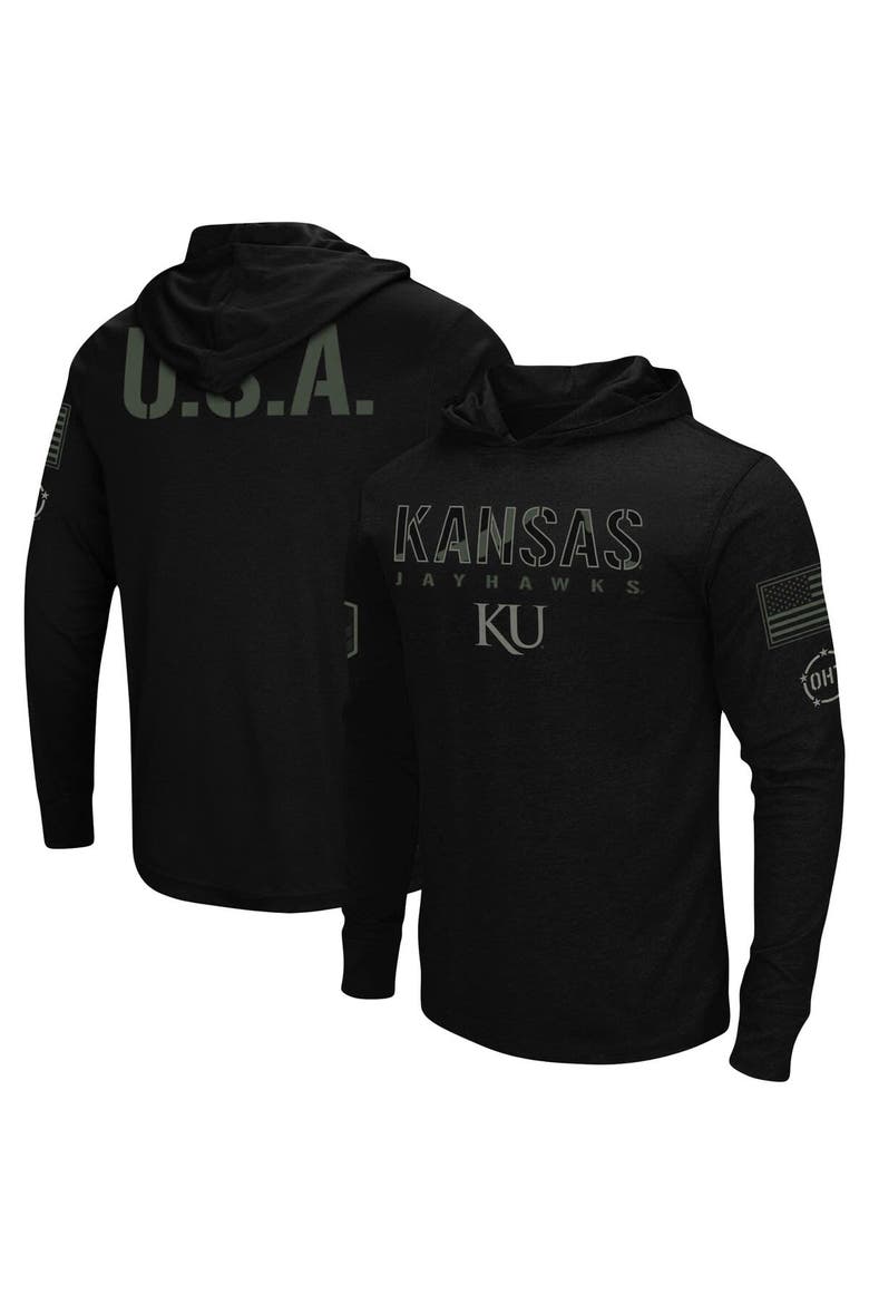Men's Colosseum Black Kansas Jayhawks OHT Military Appreciation Hoodie Long Sleeve T-Shirt, Main, color, Black