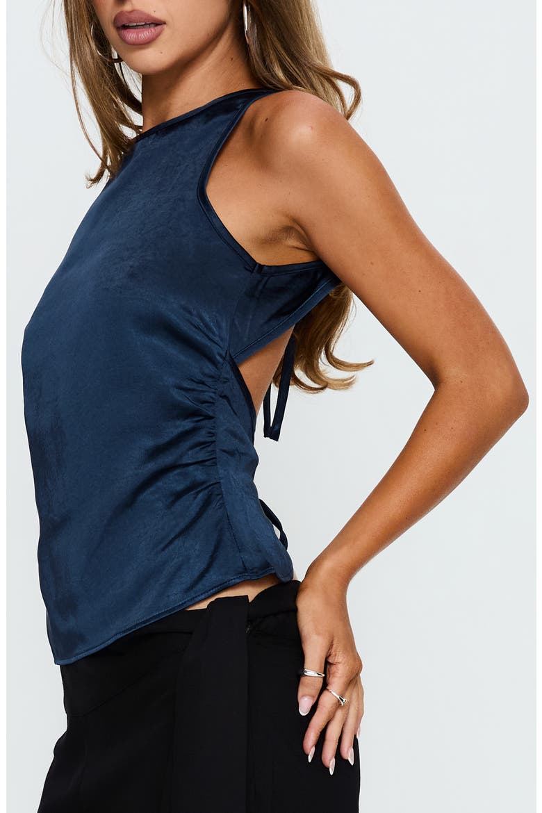 Jennisa Backless Satin Top, Alternate, color, NAVY
