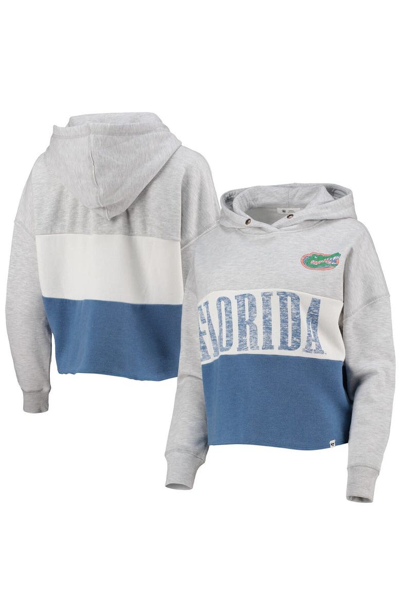 '47 Women's '47 Heathered Gray/Heathered Royal Florida Gators Lizzy Colorblocked Cropped Pullover Hoodie, Main, color, Heather Gray