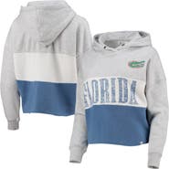 '47 Women's '47 Heathered Gray/Heathered Royal Florida Gators Lizzy Colorblocked Cropped Pullover Hoodie