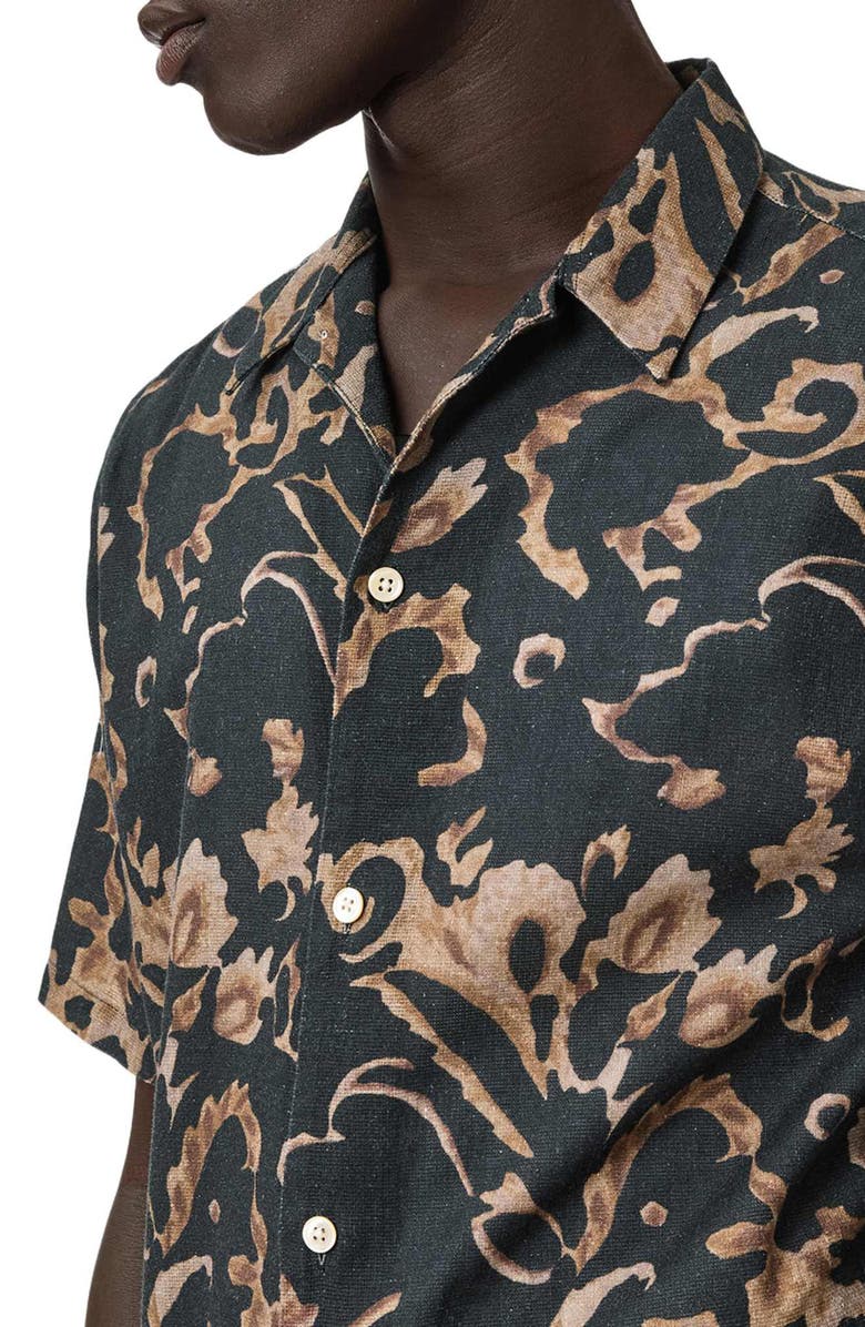AllSaints Fortune Linen & Cotton Short Sleeve Button-Up Shirt, Alternate, color, Bank Brown