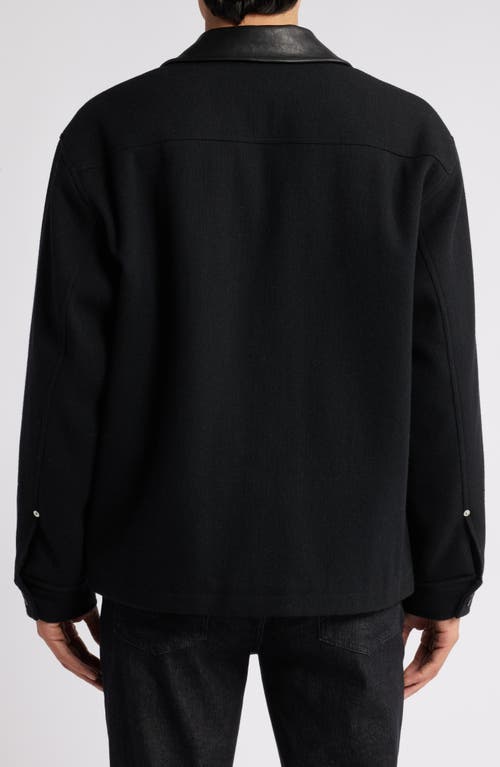 Frame Denim Leather-trim Wool-blend Workwear Jacket In Black