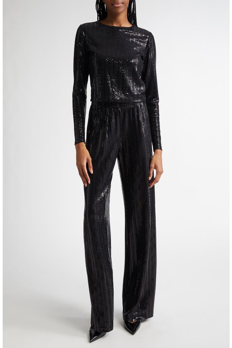 Delaina Sequin Embellished Crop Top, Alternate, color, BLACK
