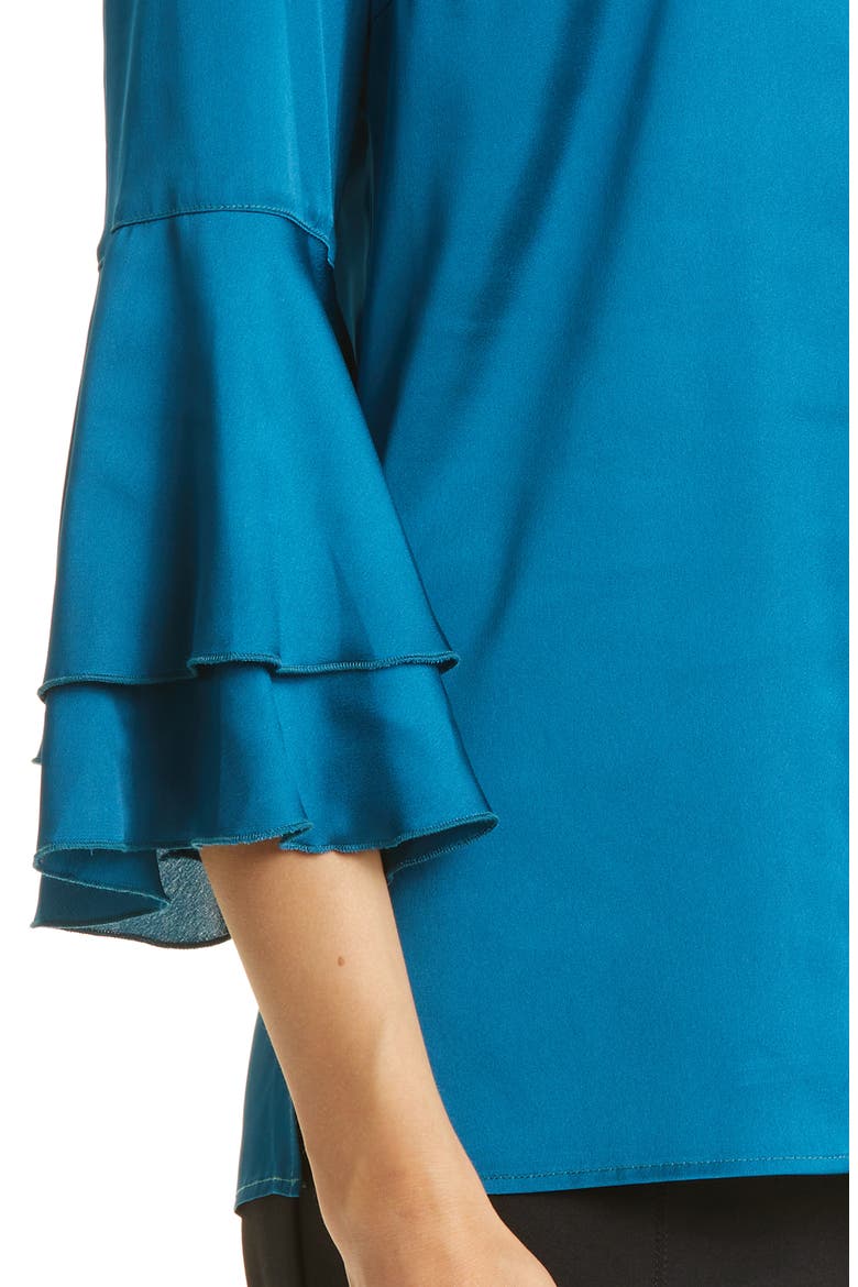 Layered Bell Sleeve Crêpe de Chine Top, Alternate, color, GALACTIC TEAL