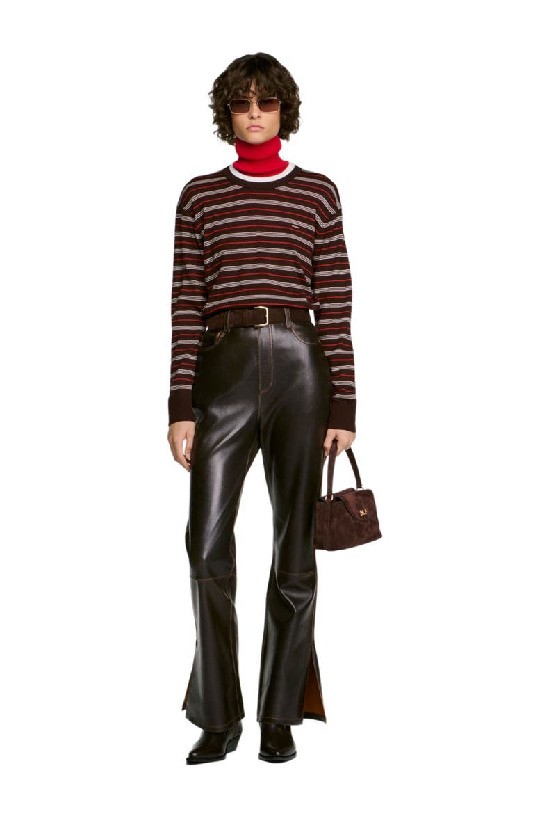 Distressed leather trousers, Alternate, color, Brown