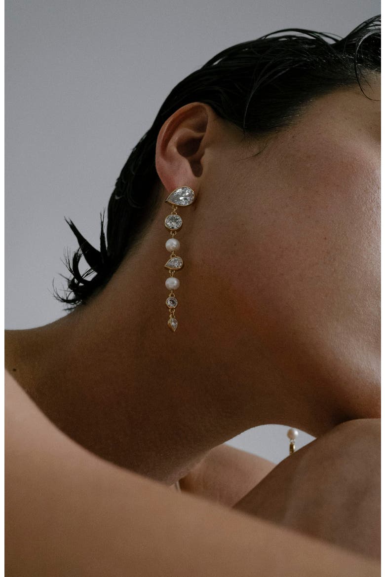 Freshwater Pearl & Cubic Zirconia Drop Earrings, Alternate, color, 18CT GOLD PLATED