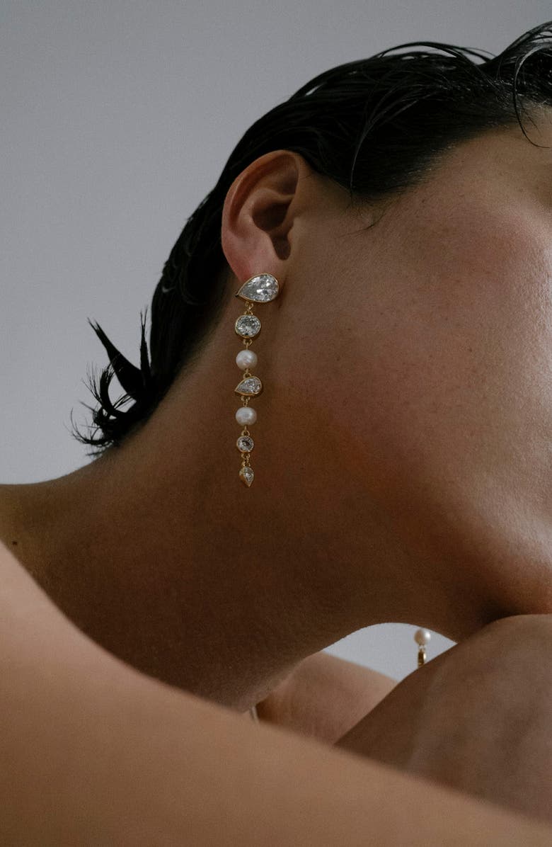 COMPLETEDWORKS Freshwater Pearl & Cubic Zirconia Drop Earrings, Alternate, color, 18Ct Gold Plated