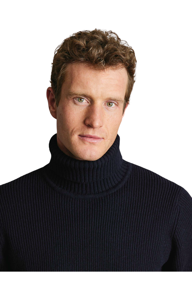 Charles Tyrwhitt Merino Chunky Roll Neck Sweater, Alternate, color, Navy