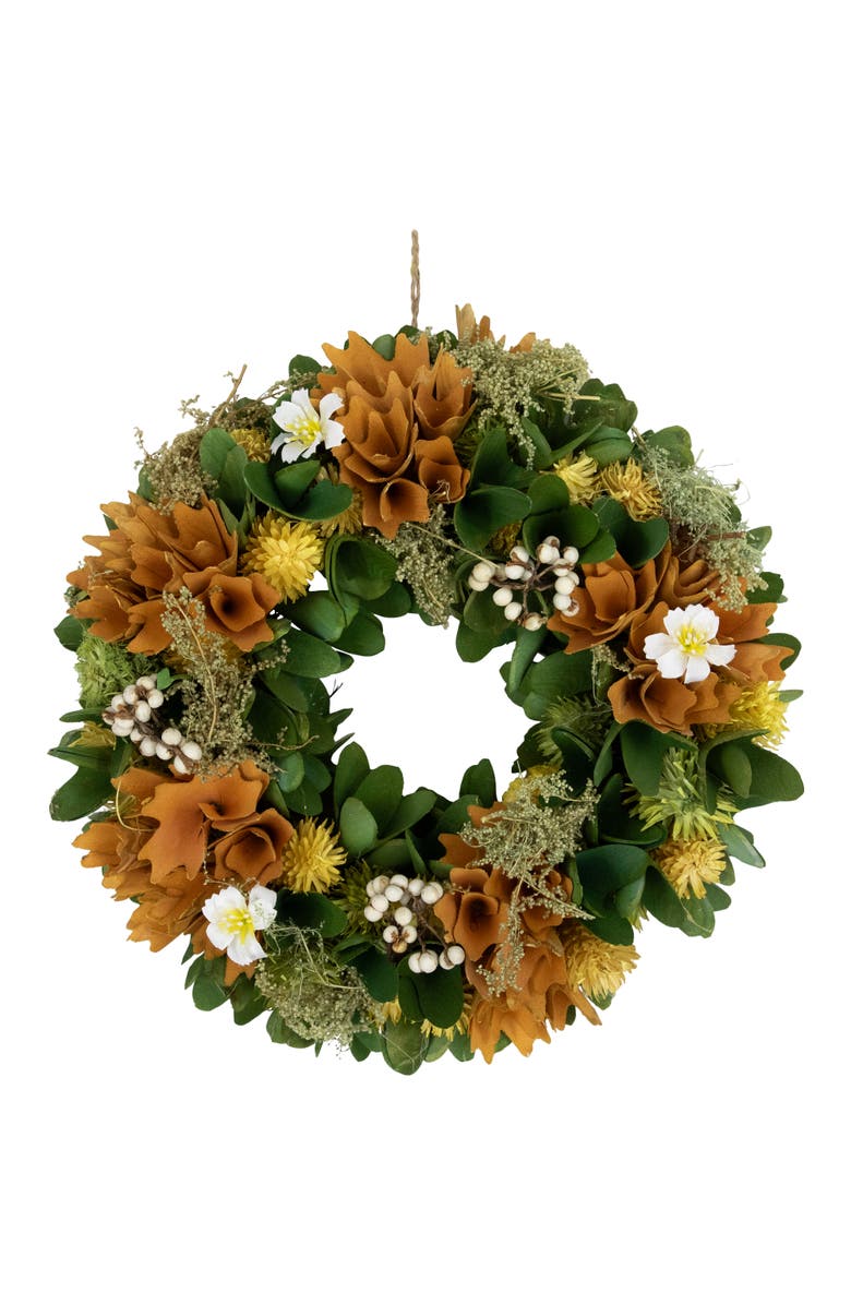 Northlight Mixed Floral Artificial Spring Wreath - 11" - Orange, Main, color, Orange