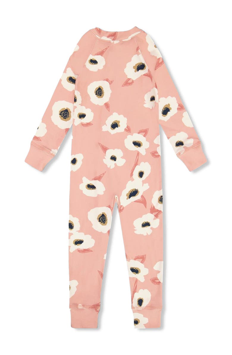 Deux par Deux Baby Girl's One Piece Thermal Underwear Pink Printed Off White Flowers, Alternate, color, 