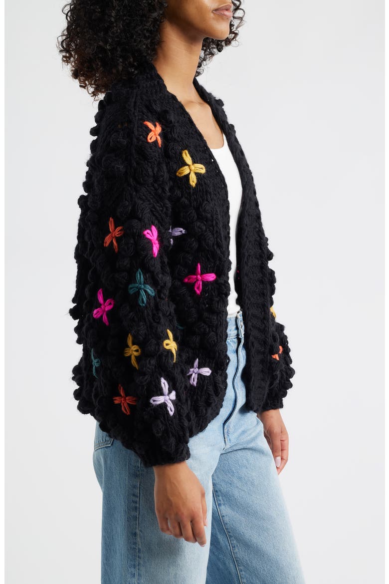 Embroidered Chunky Open Front Cardigan, Alternate, color, BLACK