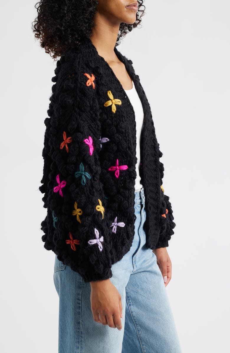 Roffe Accessories Embroidered Chunky Open Front Cardigan, Alternate, color, Black