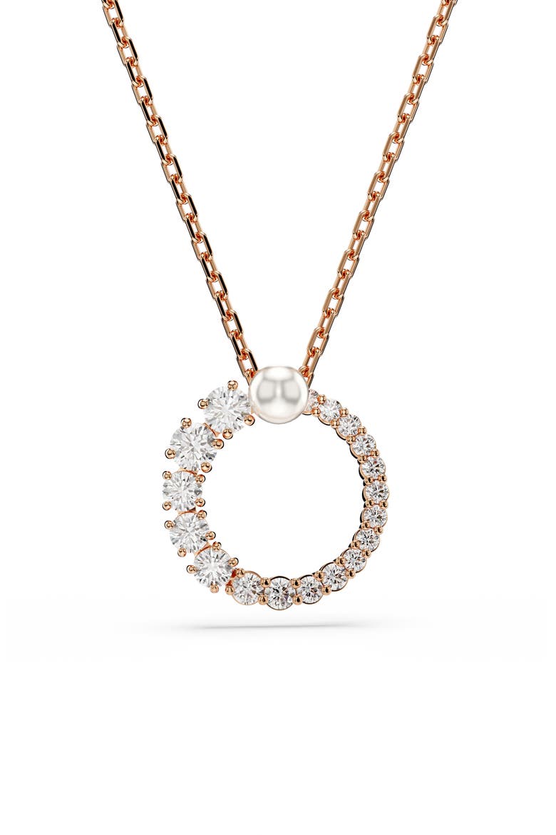 Matrix Faux Pearl & Zirconia Open Circle Pendant Necklace, Main, color, ROSE GOLD
