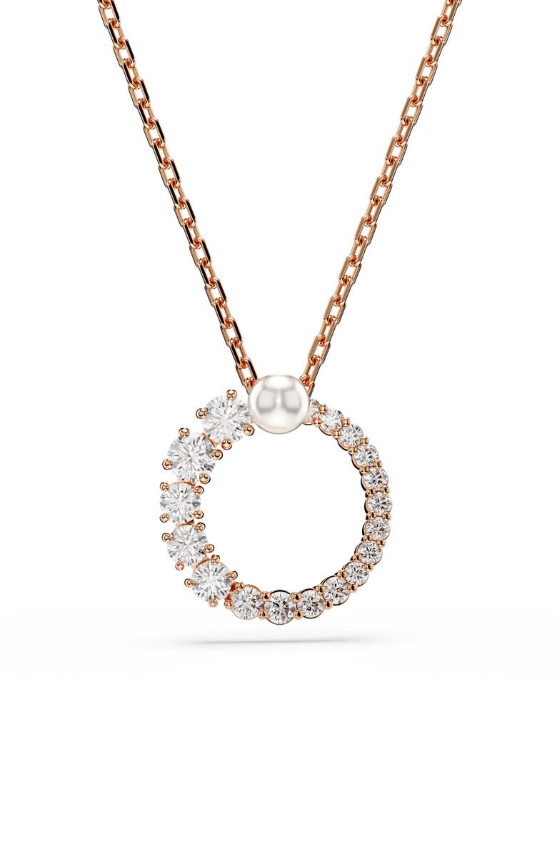 Swarovski Matrix Faux Pearl & Zirconia Open Circle Pendant Necklace, Main, color, Rose Gold