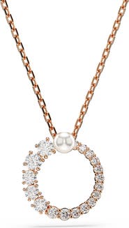 Swarovski Matrix Faux Pearl & Zirconia Open Circle Pendant Necklace