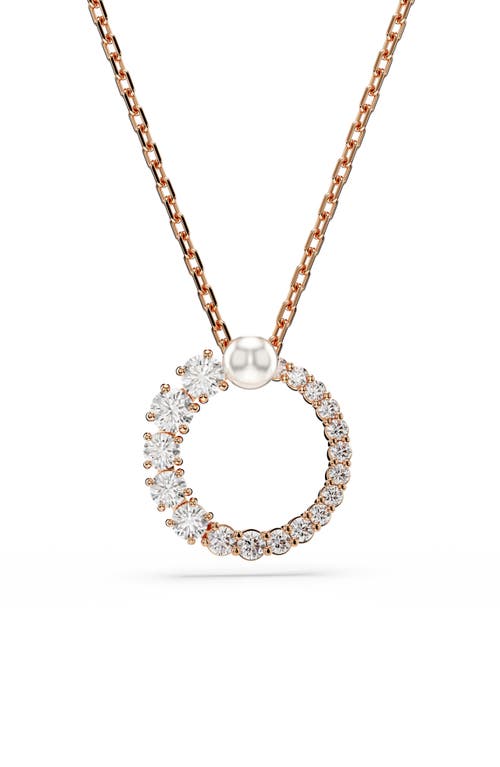 Swarovski Matrix Pendant, Crystal Pearl, Round Cut, White, Rose Gold-tone Plated Necklace