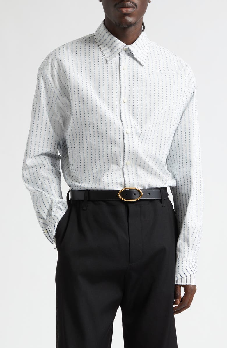 Jacquemus La Chemise Letro Logo Stripe Jacquard Button-Up Shirt, Main, color, Jacquard Logo Stripes Typ