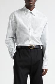 Jacquemus La Chemise Letro Logo Stripe Jacquard Button-Up Shirt