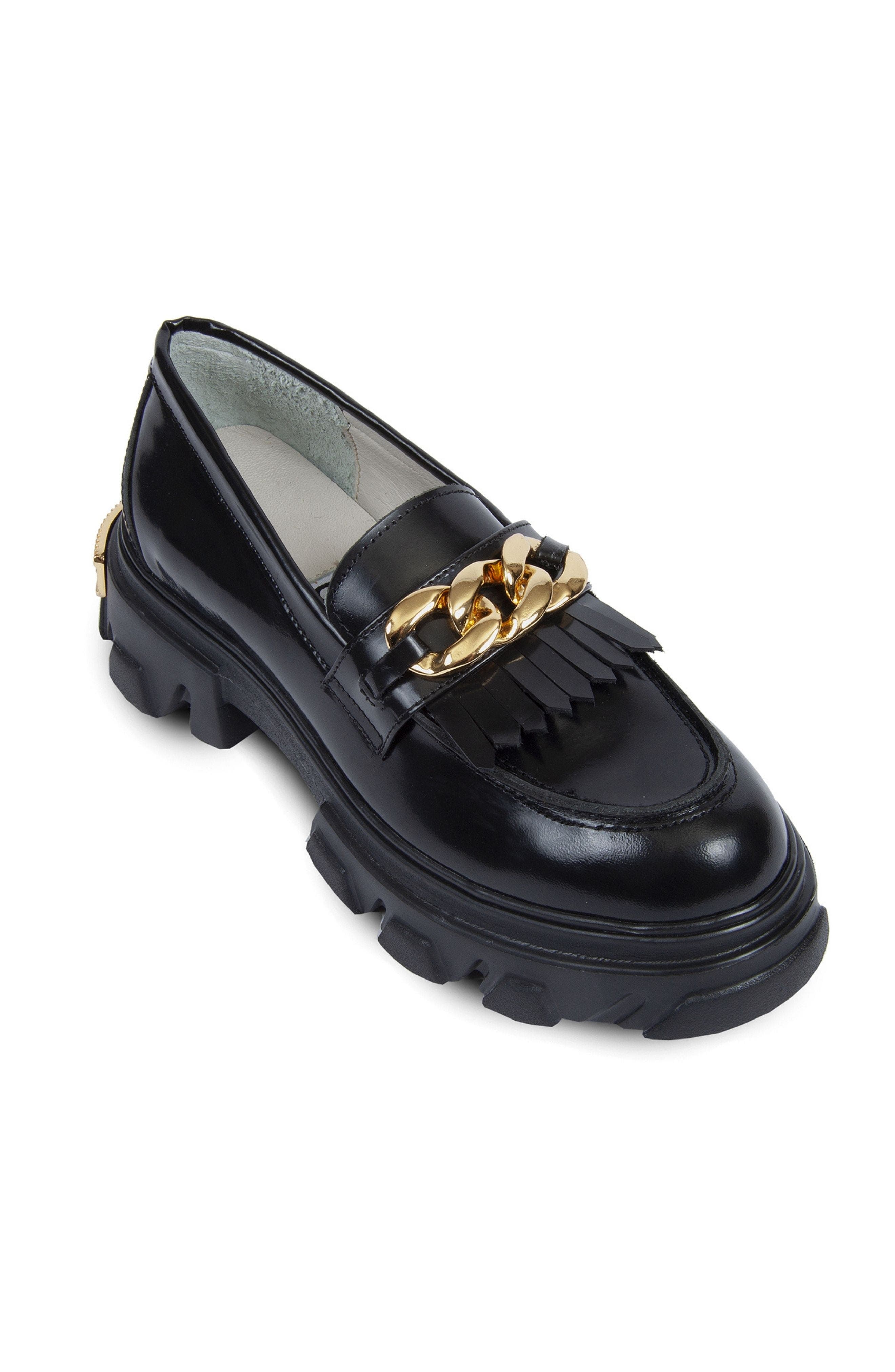 URBNKICKS Gold Chain Leather Loafer in Black 