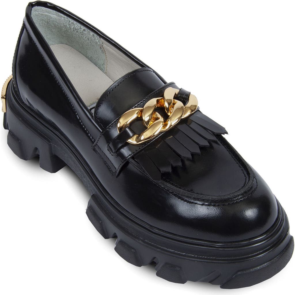 URBNKICKS Gold Chain Leather Loafer in Black  product