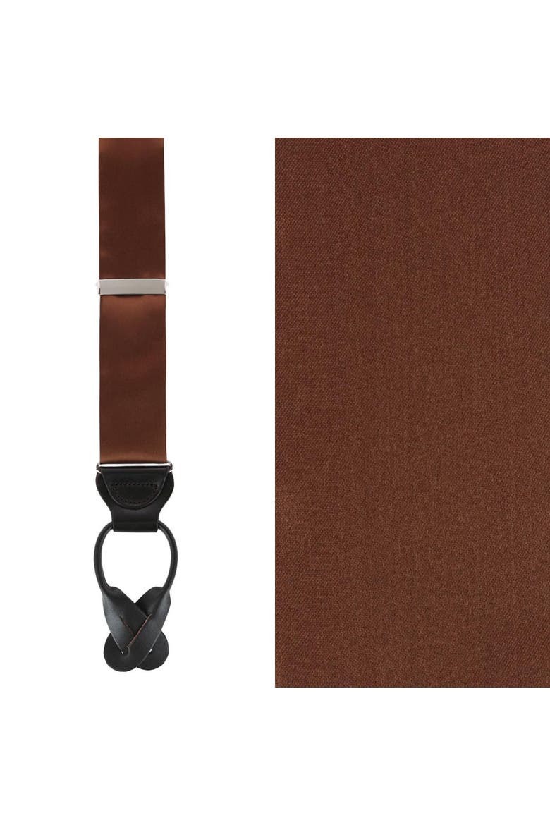 Dutton Solid Color Silk Button End Suspenders, Main, color, Brown