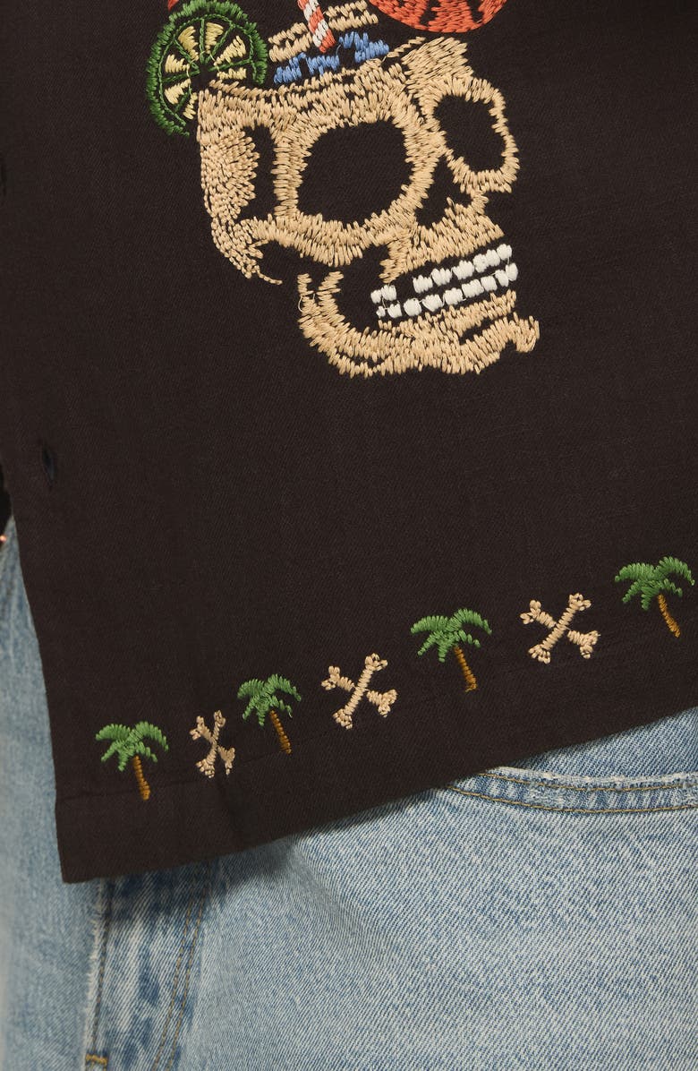 Lucky Brand Embroidered Cotton Camp Shirt, Alternate, color, Pirate Black