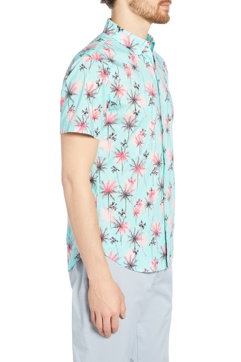 Riviera Slim Fit Palm Print Shirt, Alternate, color, PALM TREES AQUA