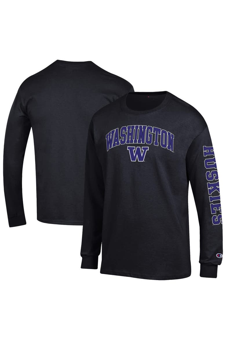 Men's Champion  Black Washington Huskies Arch Over Logo 2-Hit Long Sleeve T-Shirt, Main, color, Black