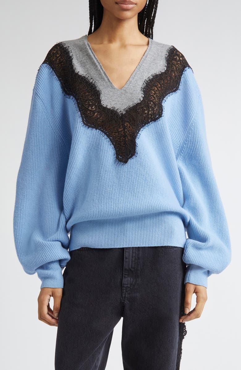 Stella McCartney Miracle Lace Virgin Wool Jumper, Main, color, 4008 - Sky Blue