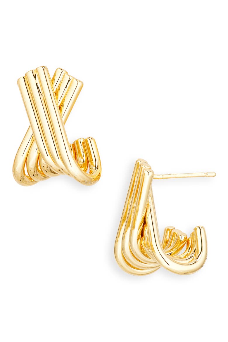 Ridged X Hoop Earrings, Main, color, GOLD