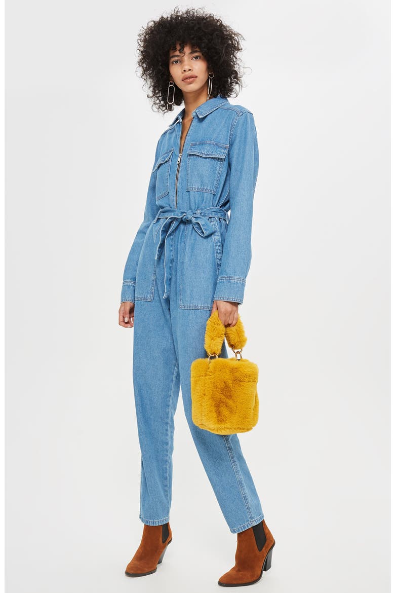 Utility Denim Jumpsuit, Alternate, color, MID DENIM