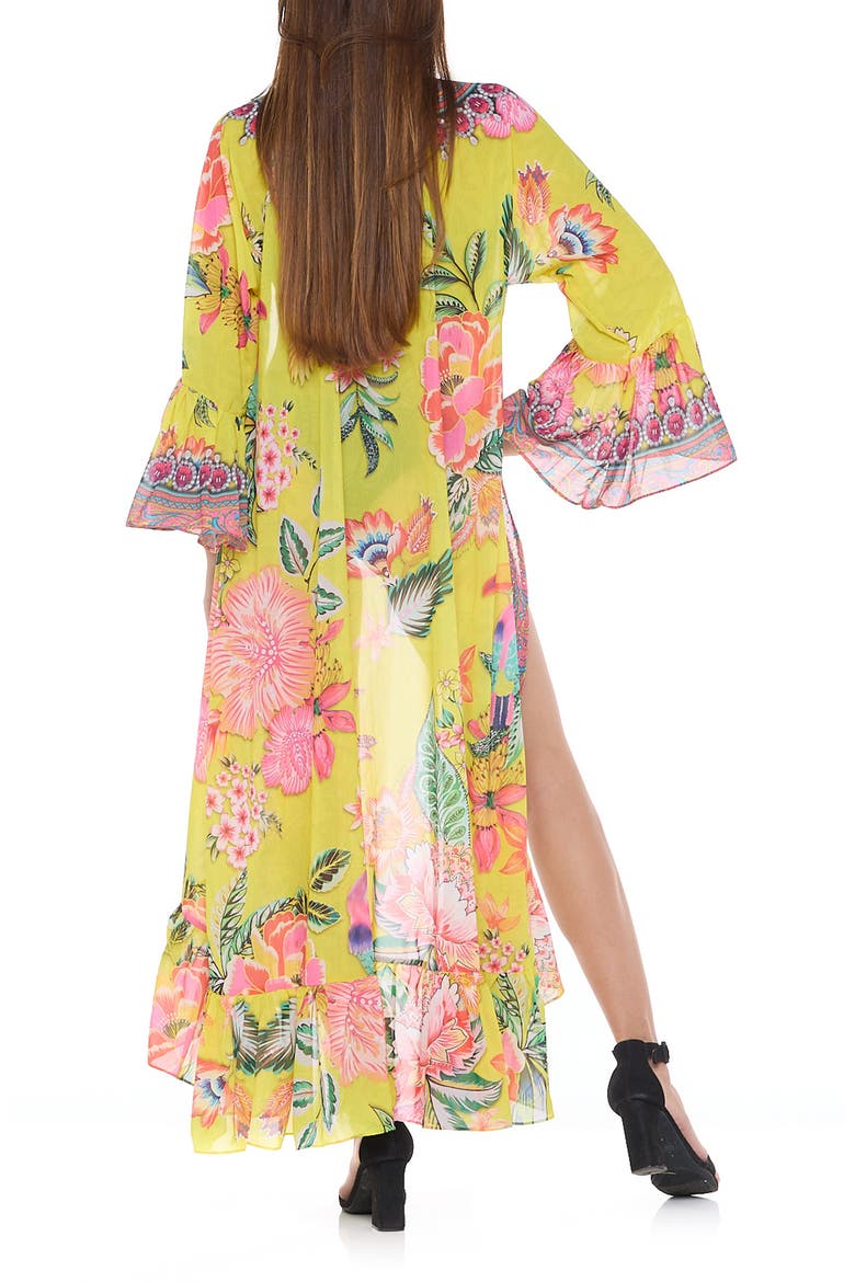 Floral Print Ruffle Cover-Up Duster, Alternate, color, YELLOW