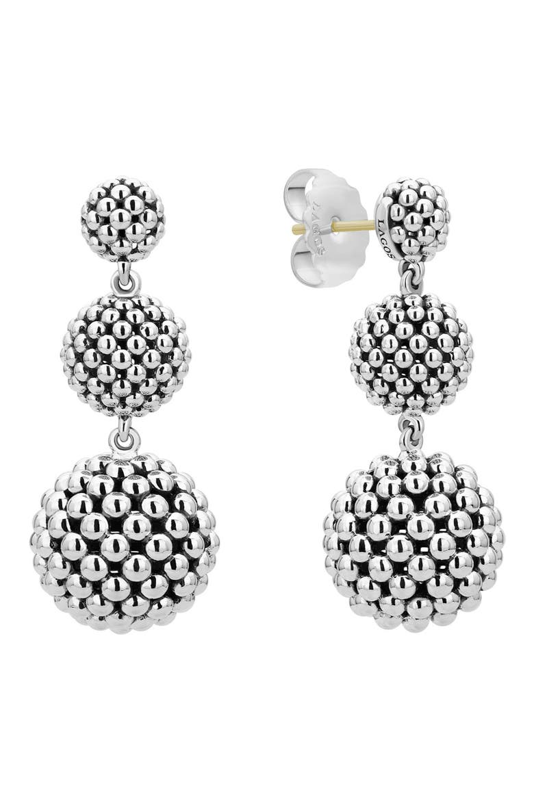 Caviar Graduated Triple Drop Earrings, Alternate, color, SILVER