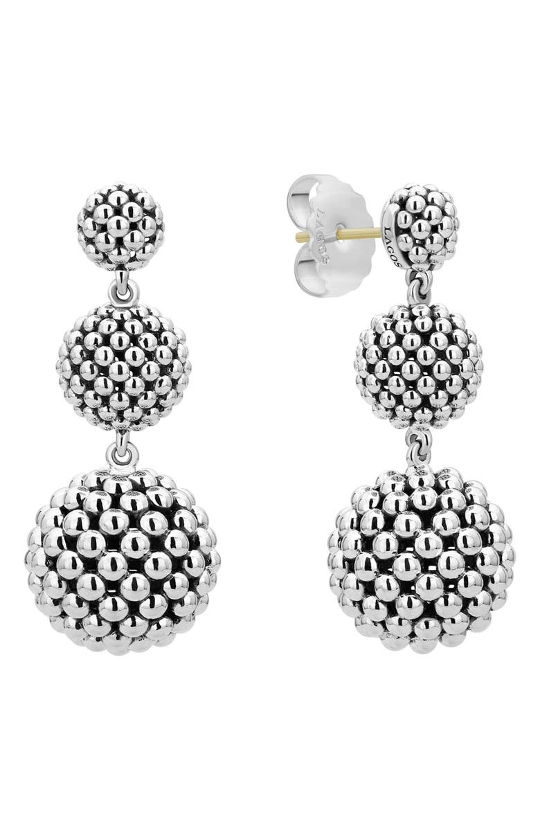 LAGOS Caviar Graduated Triple Drop Earrings, Alternate, color, Silver