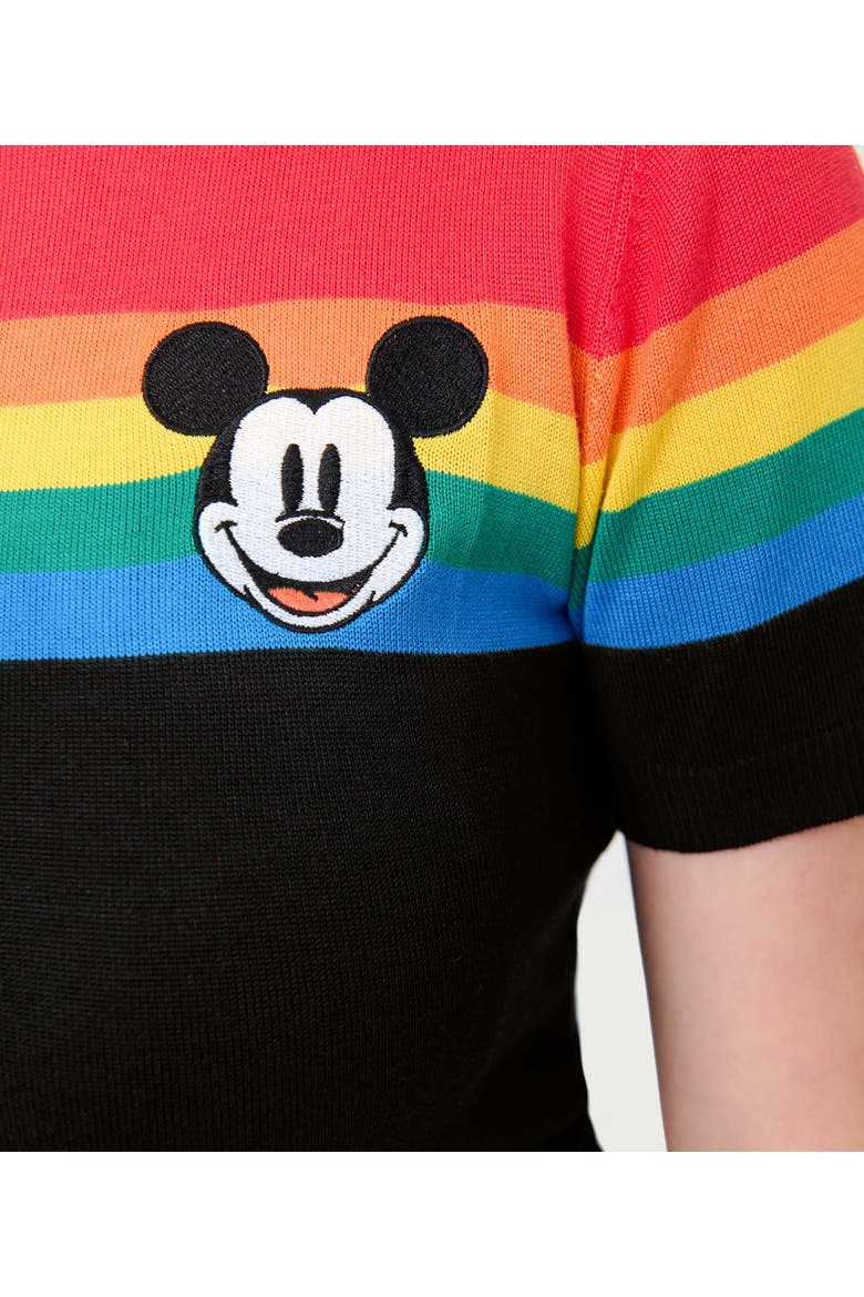 Patterned Short Sleeve Sweater, Alternate, color, Black Rainbow Mickey