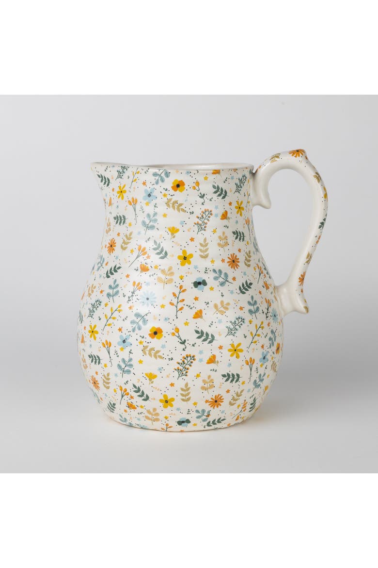 Tula Floral Ceramic Pitcher, Main, color, Beige