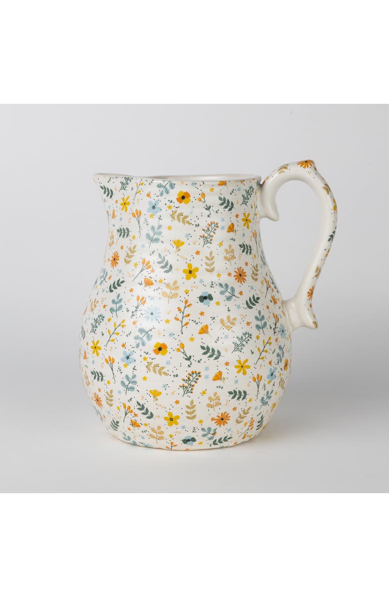 Ten Thousand Villages Tula Floral Ceramic Pitcher, Main, color, Beige