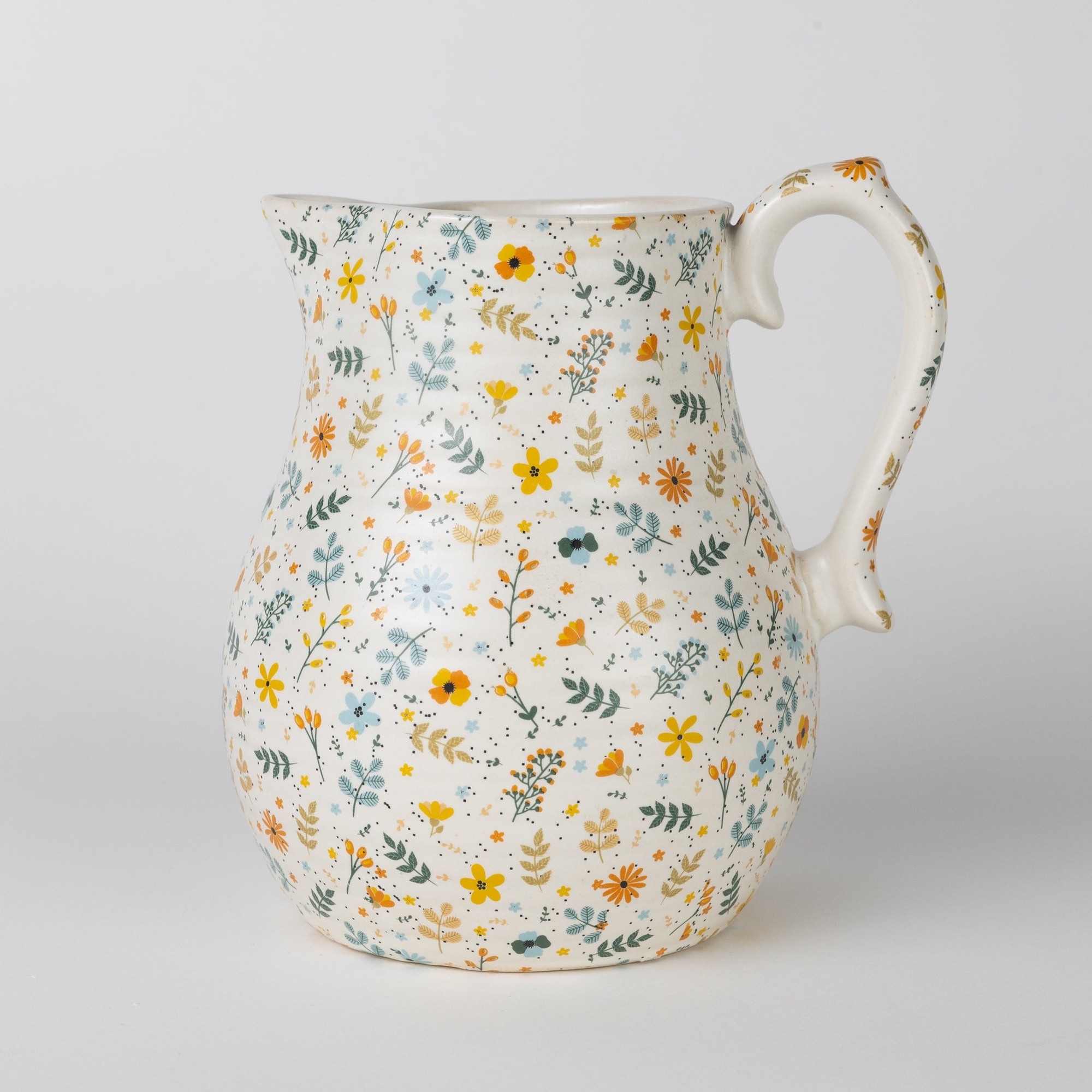 Ten Thousand Villages Tula Floral Ceramic Pitcher - Beige