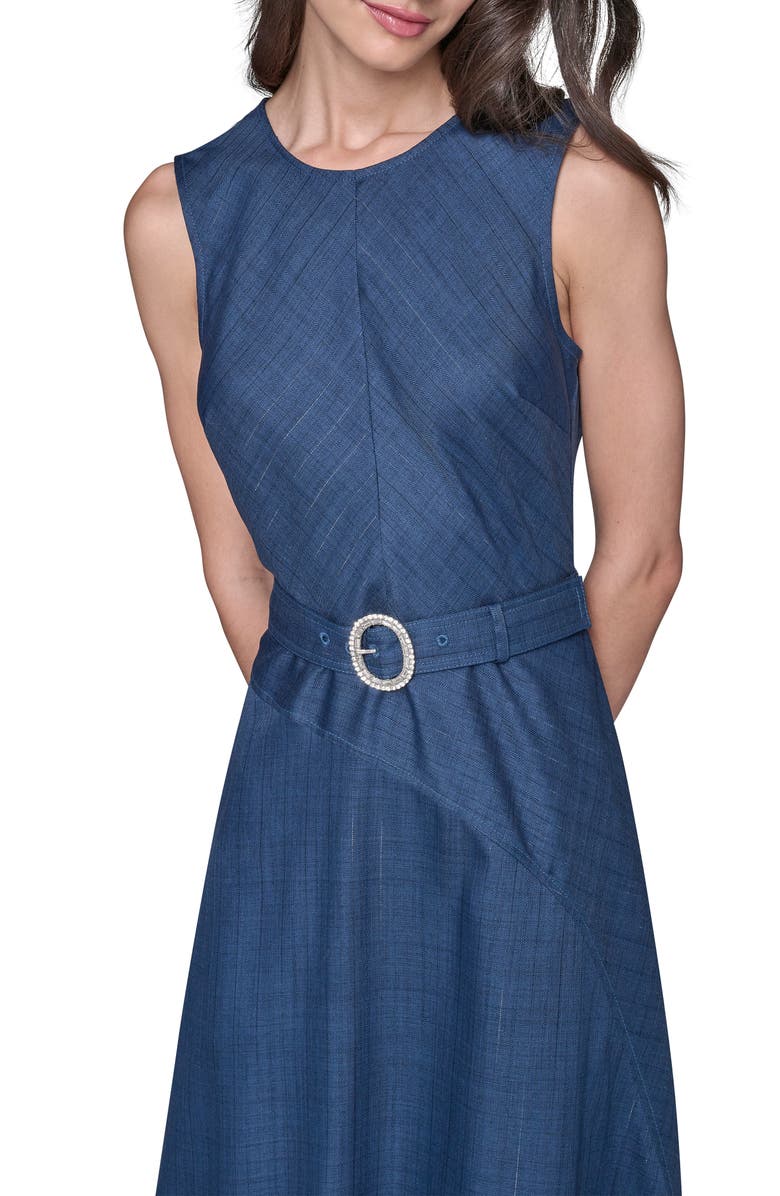 KARL LAGERFELD PARIS Metallic Pinstripe Midi Dress, Alternate, color, Denim Blue Multi