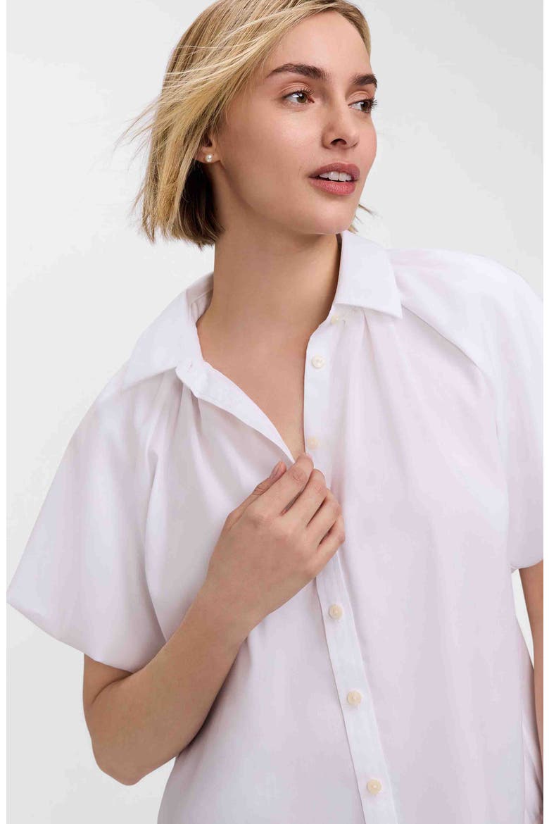 Paula Puff Sleeve Cotton Blend Button-Up Shirt, Alternate, color, WHITE