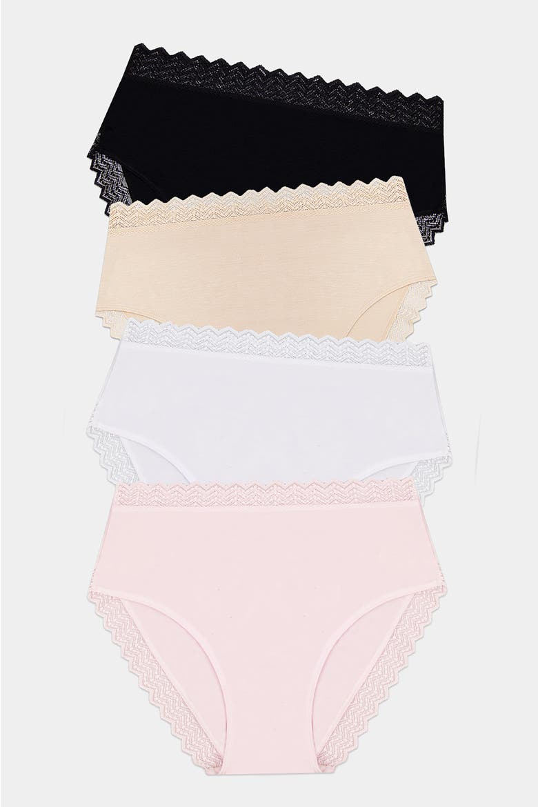 Zig Zag Lace High Rise Knicker Four Pack, Main, color, Sand Essentials