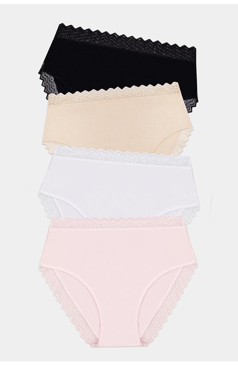 Stripe & Stare Zig Zag Lace High Rise Knicker Four Pack, Main, color, Sand Essentials