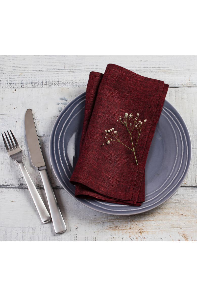 Linen Cocktail Napkins Set of 12 - Athena, Alternate, color, Red Garnet