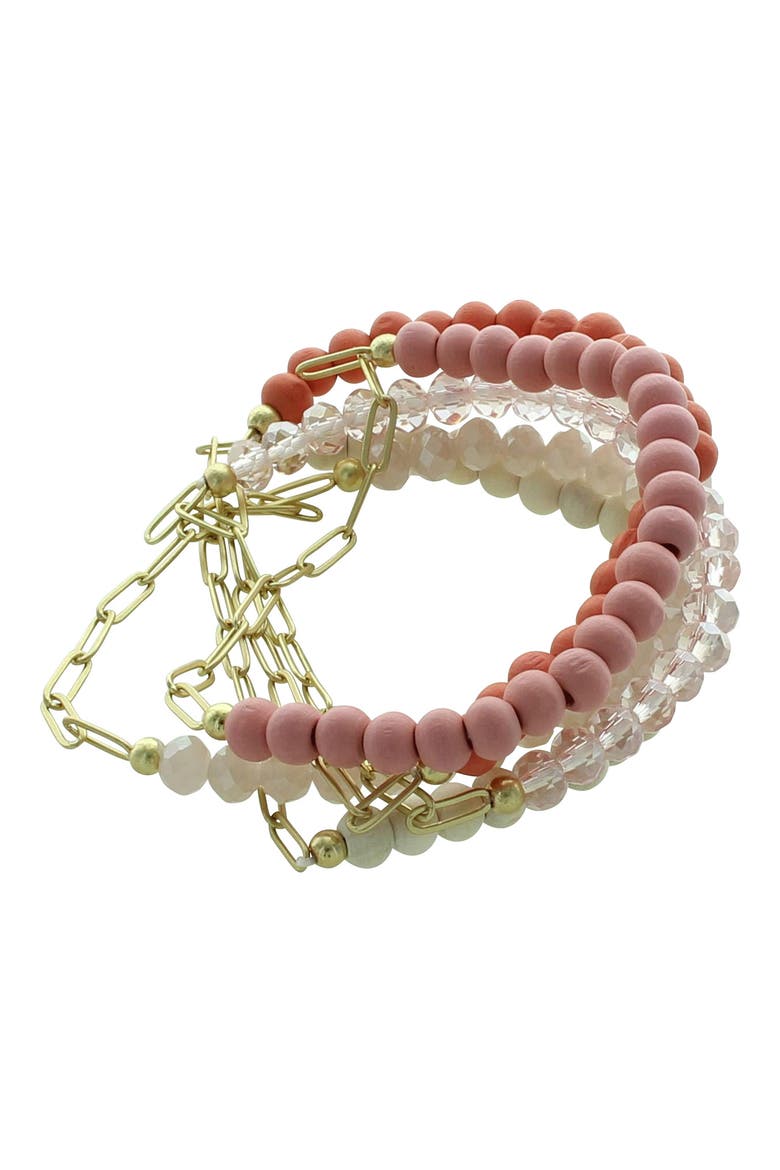 Gianna Bead & Link Bracelet Set, Main, color, WORN GOLD / PINK