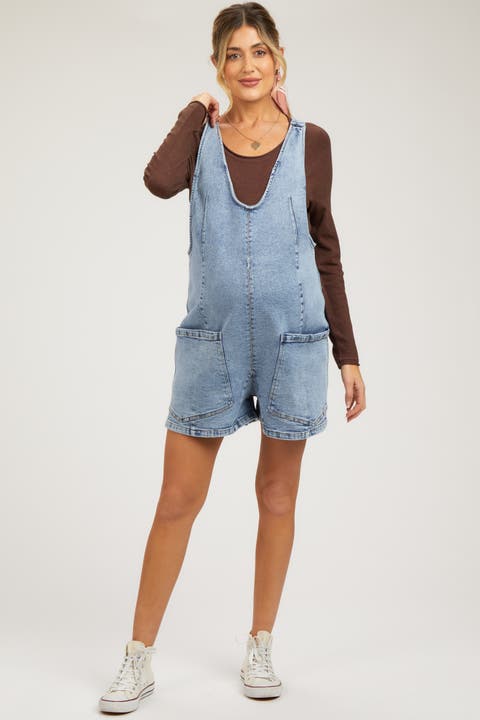 Denim Scoop Neck Short Overall