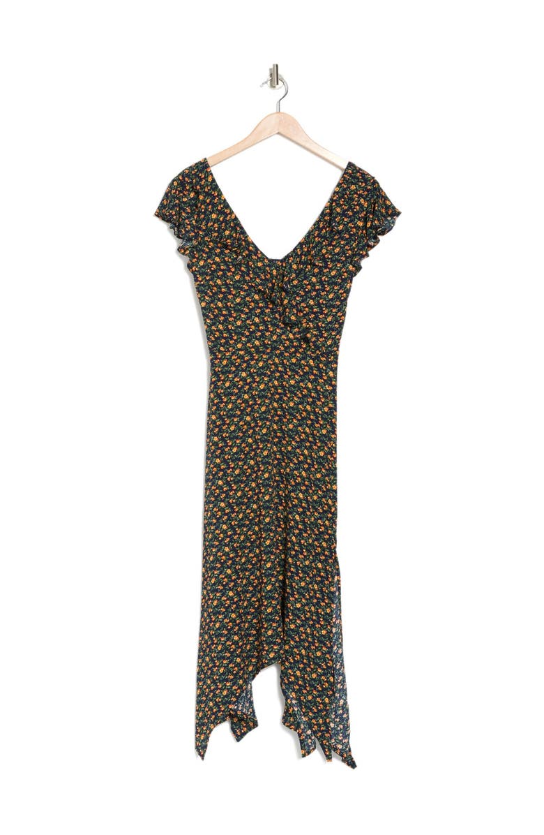 KENEDIK Floral Ruffled Handkerchief Hem Midi Dress, Alternate, color,